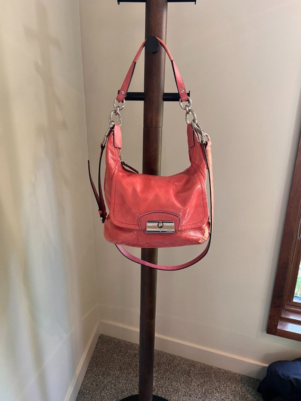 Coach Kristin Coral Patent Leather Convertible Hobo Bag